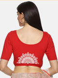 Women Back Printed Stretchable Half Sleeve Blouse U022 Red