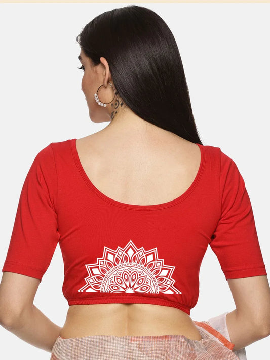 Women Back Printed Stretchable Blouse U022 - notyetbyus