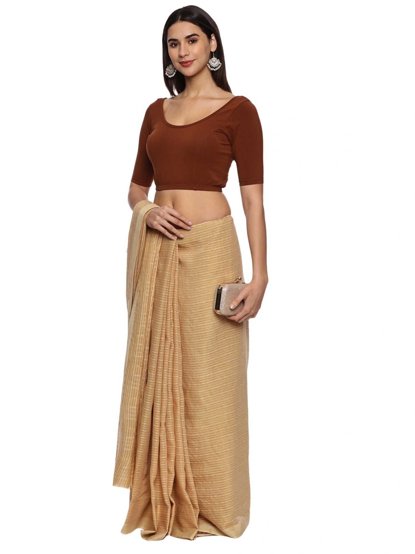 DIY Embroidery Kit with Women Stretchable Half Sleeve Blouse E06 – Honey Brown