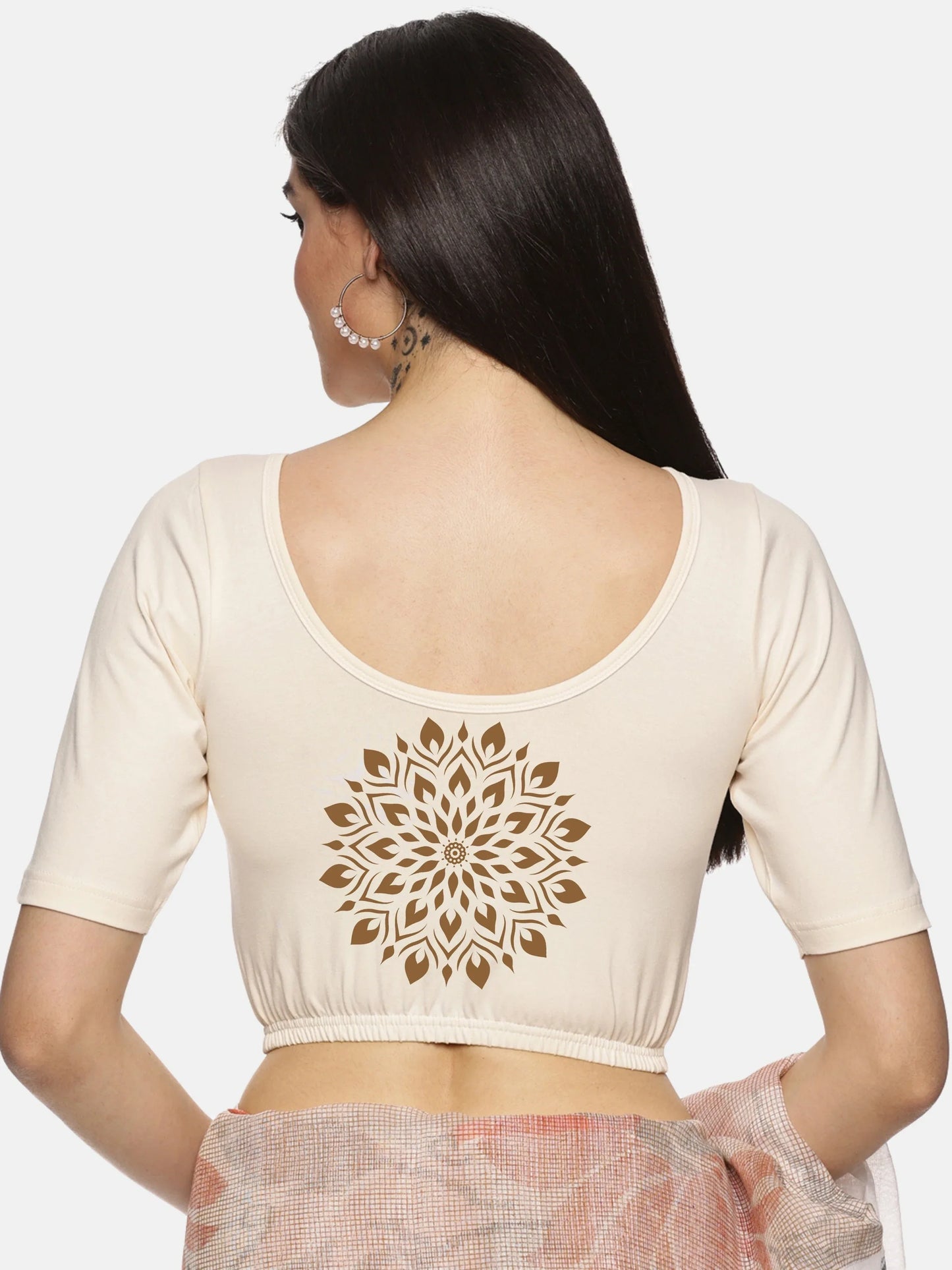 Women Back Printed Stretchable Blouse U014 - notyetbyus