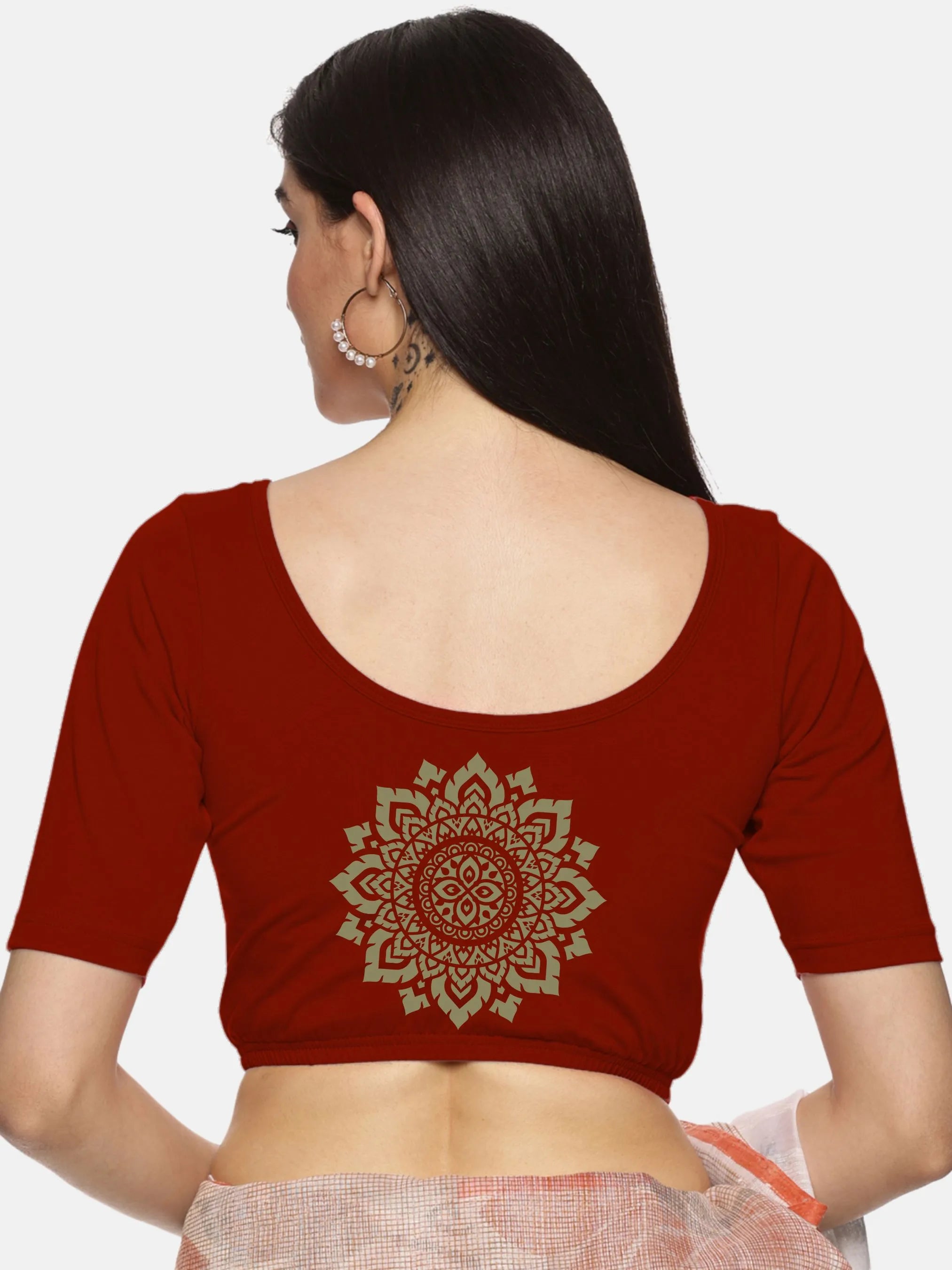 Women Back Printed Stretchable Blouse U057 - notyetbyus