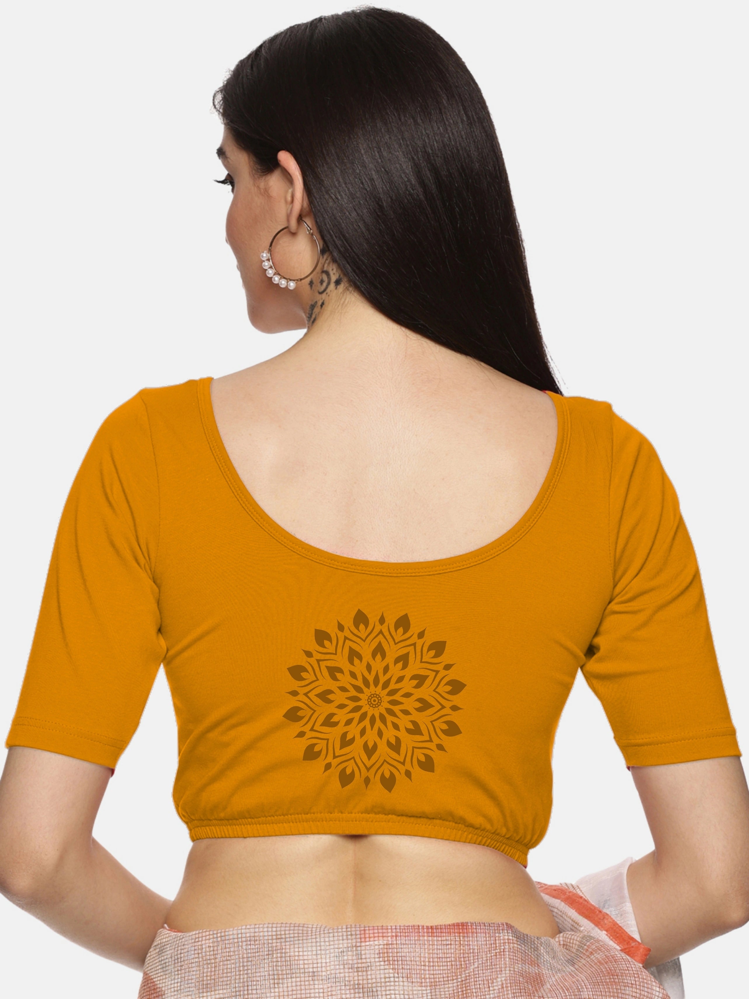 Women Back Printed Stretchable Blouse U014 - notyetbyus
