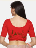 Women Back Printed Stretchable Half Sleeve Blouse U027 Red