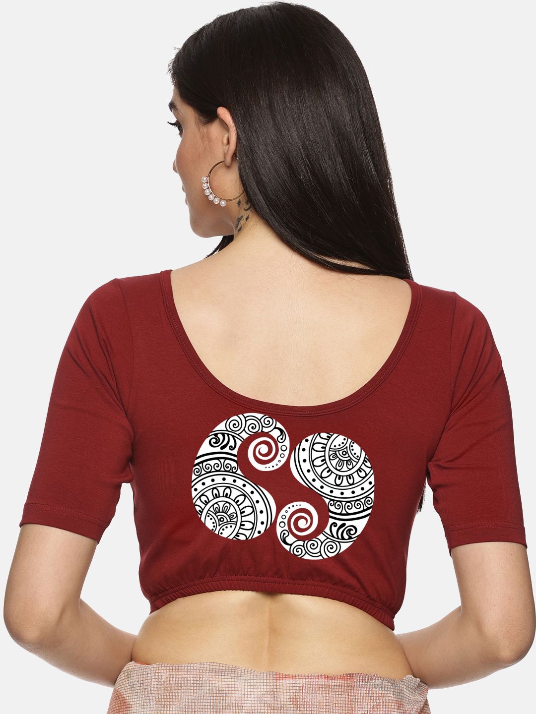 Women Back Printed Stretchable Blouse U021 - notyetbyus