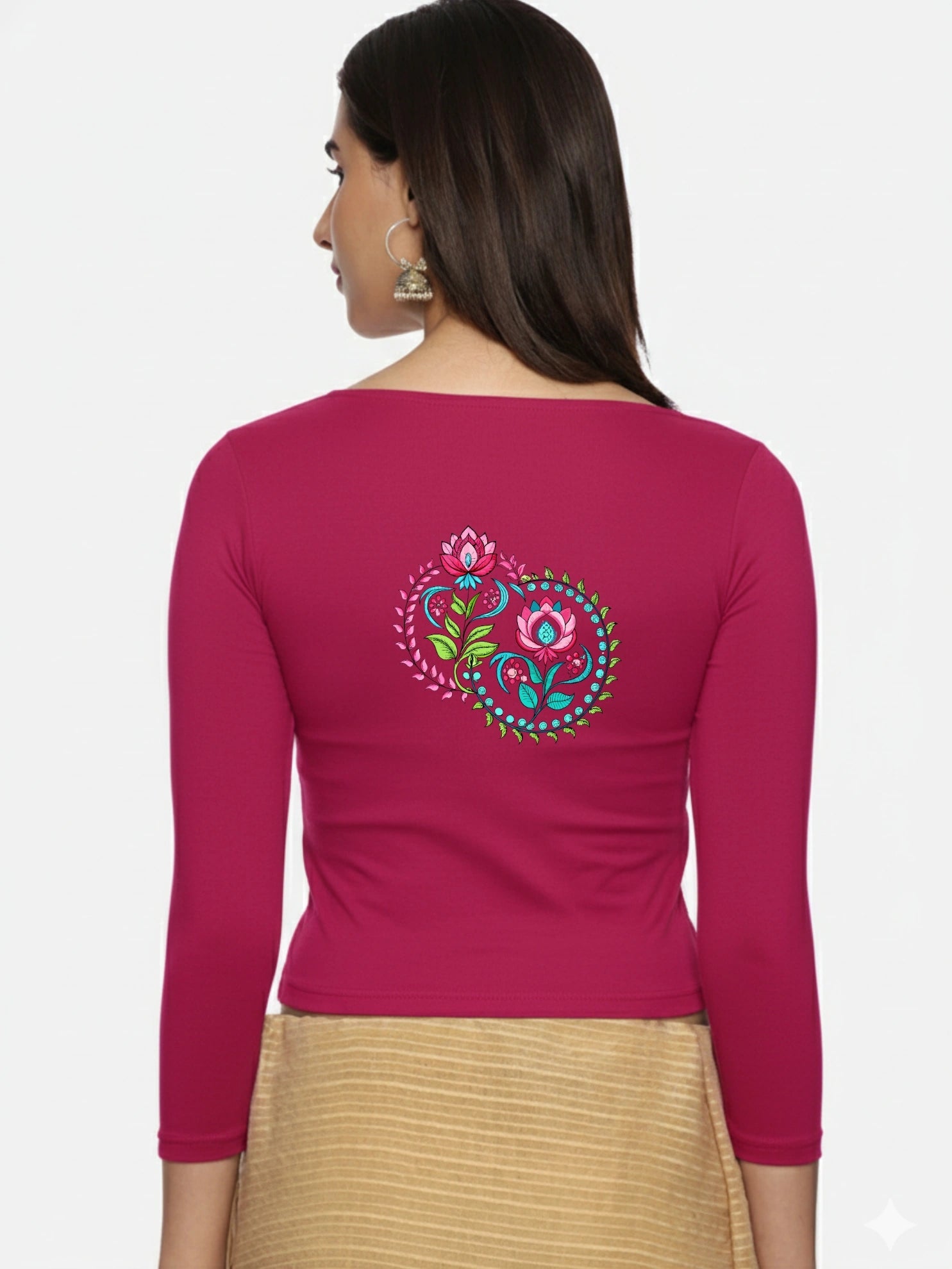 Women Three Fourth Sleeve Back Print Stretchable Blouse U0125