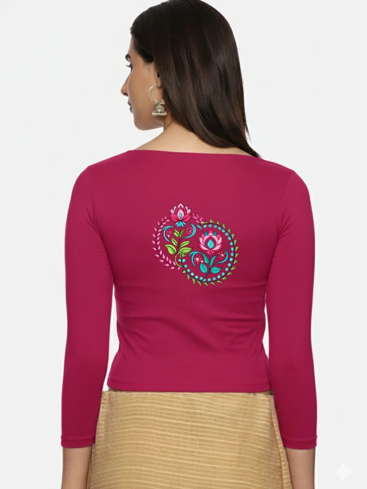 Women Three Fourth Sleeve Back Print Stretchable Blouse U0125 - notyetbyus