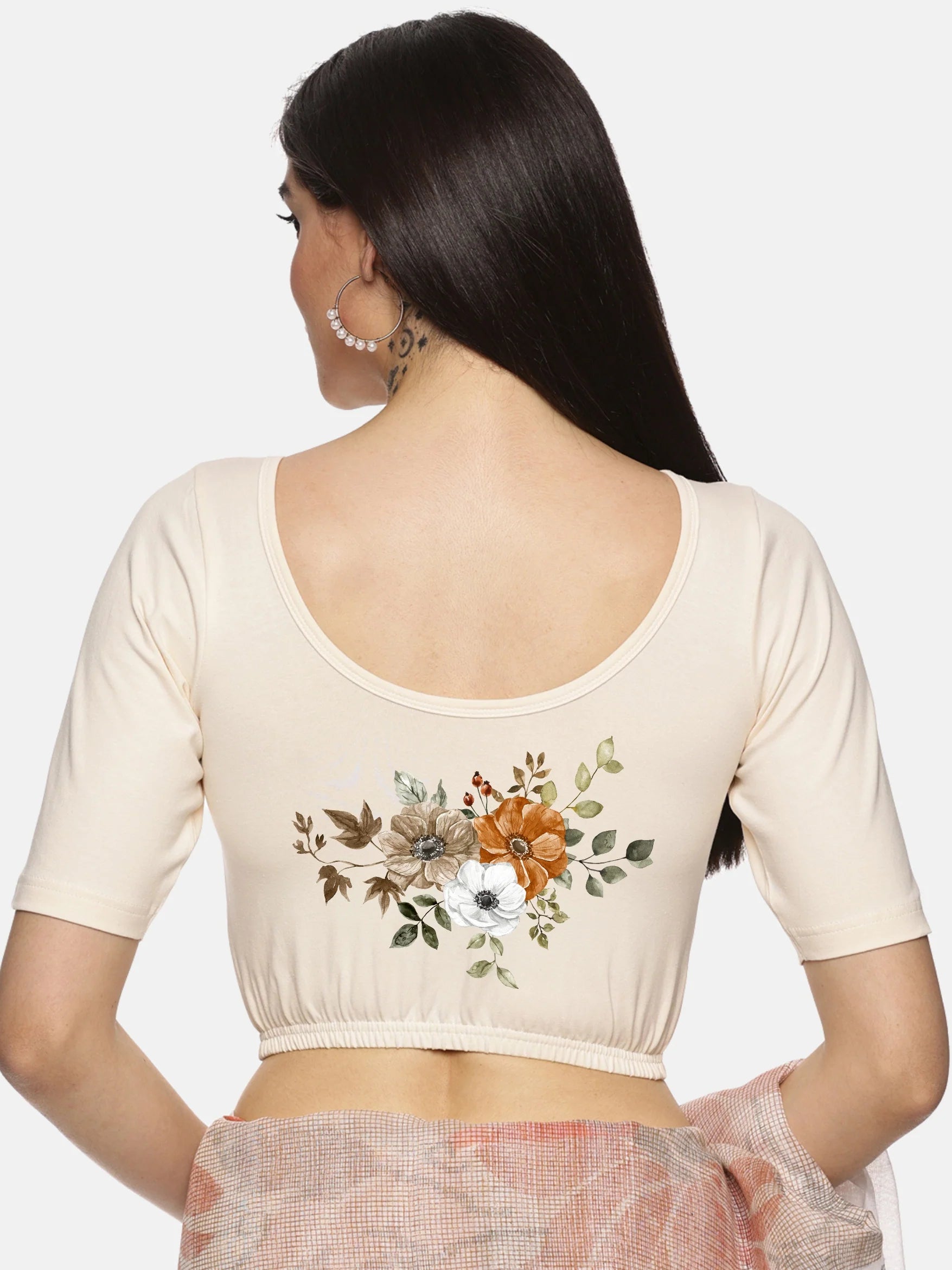 Women Back Printed Stretchable Blouse U041 - notyetbyus