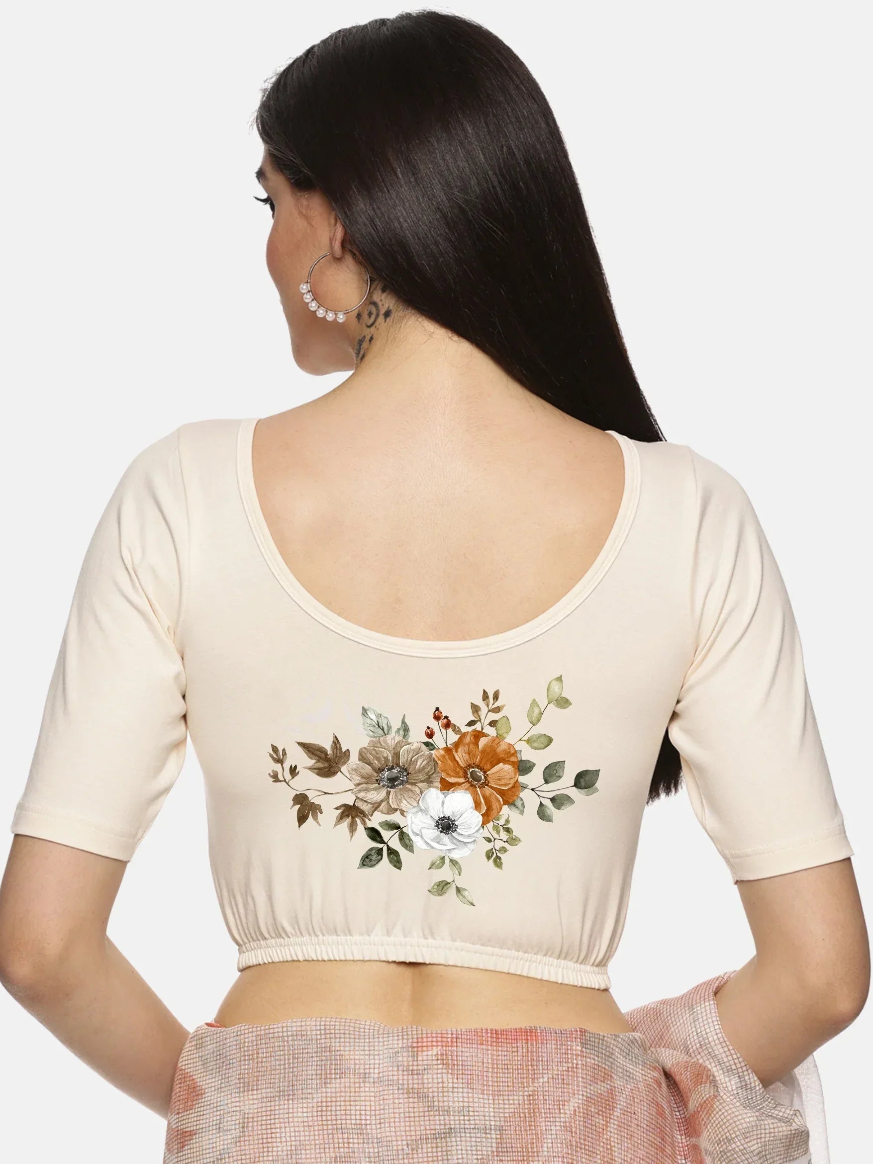 Women Back Printed Stretchable Blouse U041 - notyetbyus