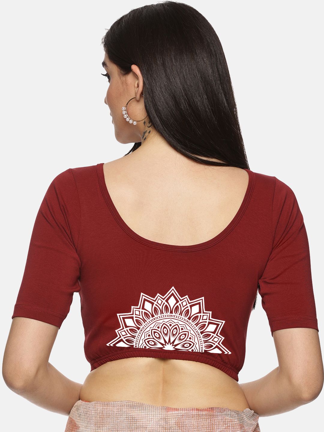 Women Back Printed Stretchable Blouse U022 - notyetbyus