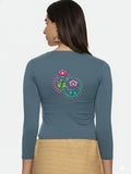 Women Three Fourth Sleeve Back Print Stretchable Blouse U0125 Elephant Grey