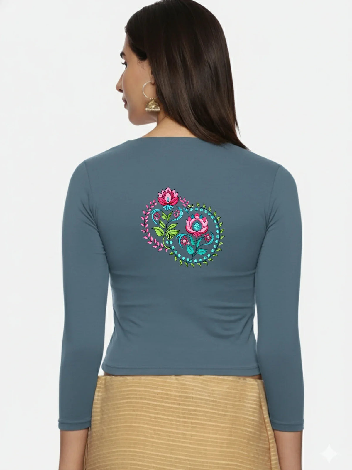 Women Three Fourth Sleeve Back Print Stretchable Blouse U0125 - notyetbyus