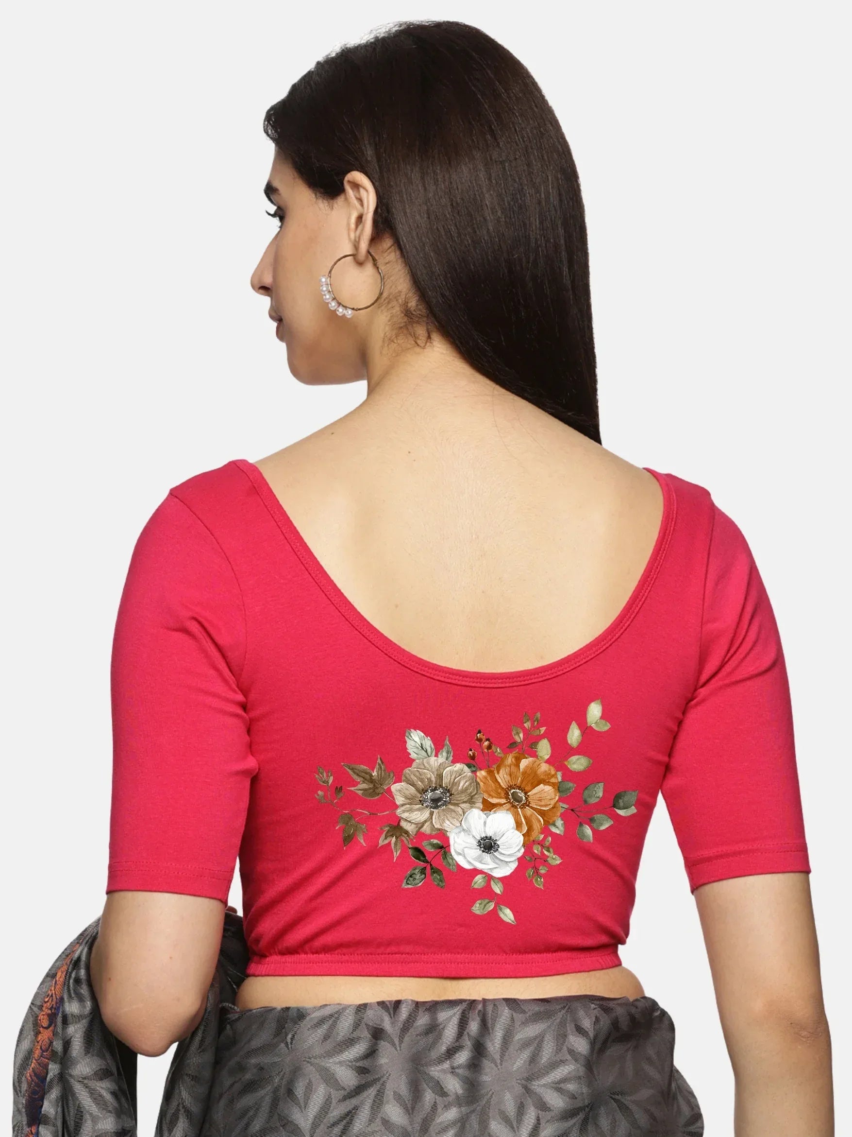 Women Back Printed Stretchable Blouse U041 - notyetbyus
