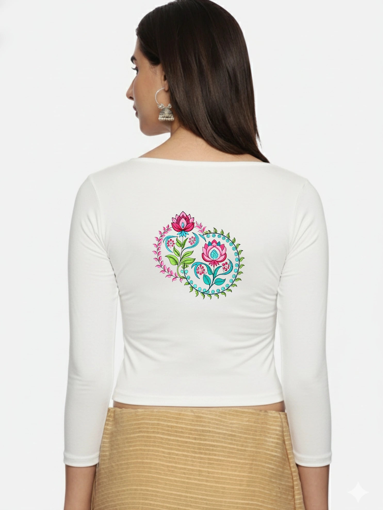 Women Three Fourth Sleeve Back Print Stretchable Blouse U0125