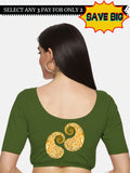 Women Back Printed Stretchable Half Sleeve Blouse U080 Mehndi Green