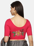 Women Back Printed Stretchable Half Sleeve Blouse U073 Pink