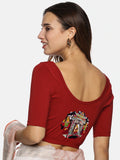 Women Back Printed Stretchable Half Sleeve Blouse U0140 Brick Red