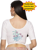 Women Back Printed Stretchable  Half Sleeve Blouse U0225 White