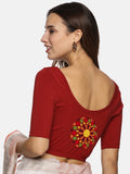 Women Back Printed Stretchable  Half Sleeve Blouse U0144 Brick Red