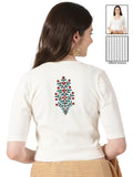 Women Stretchable Rib Square Neck Puff Sleeve Blouse Back Print U0242 Cream