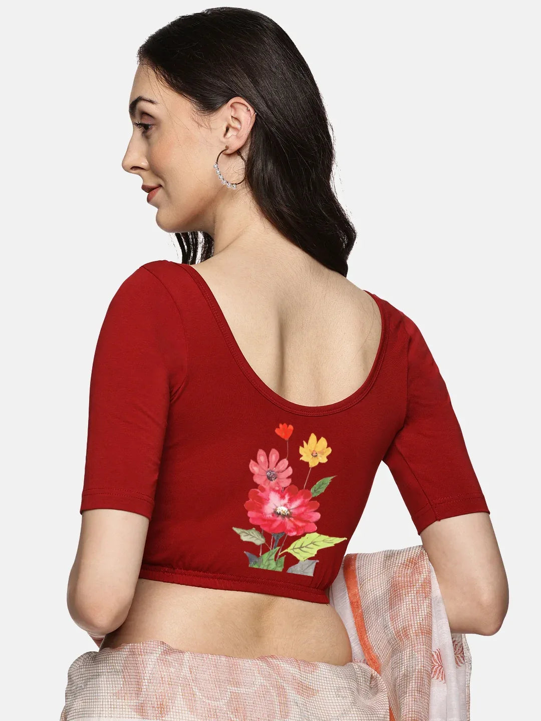 Women Back Printed Stretchable Blouse U0133 - notyetbyus