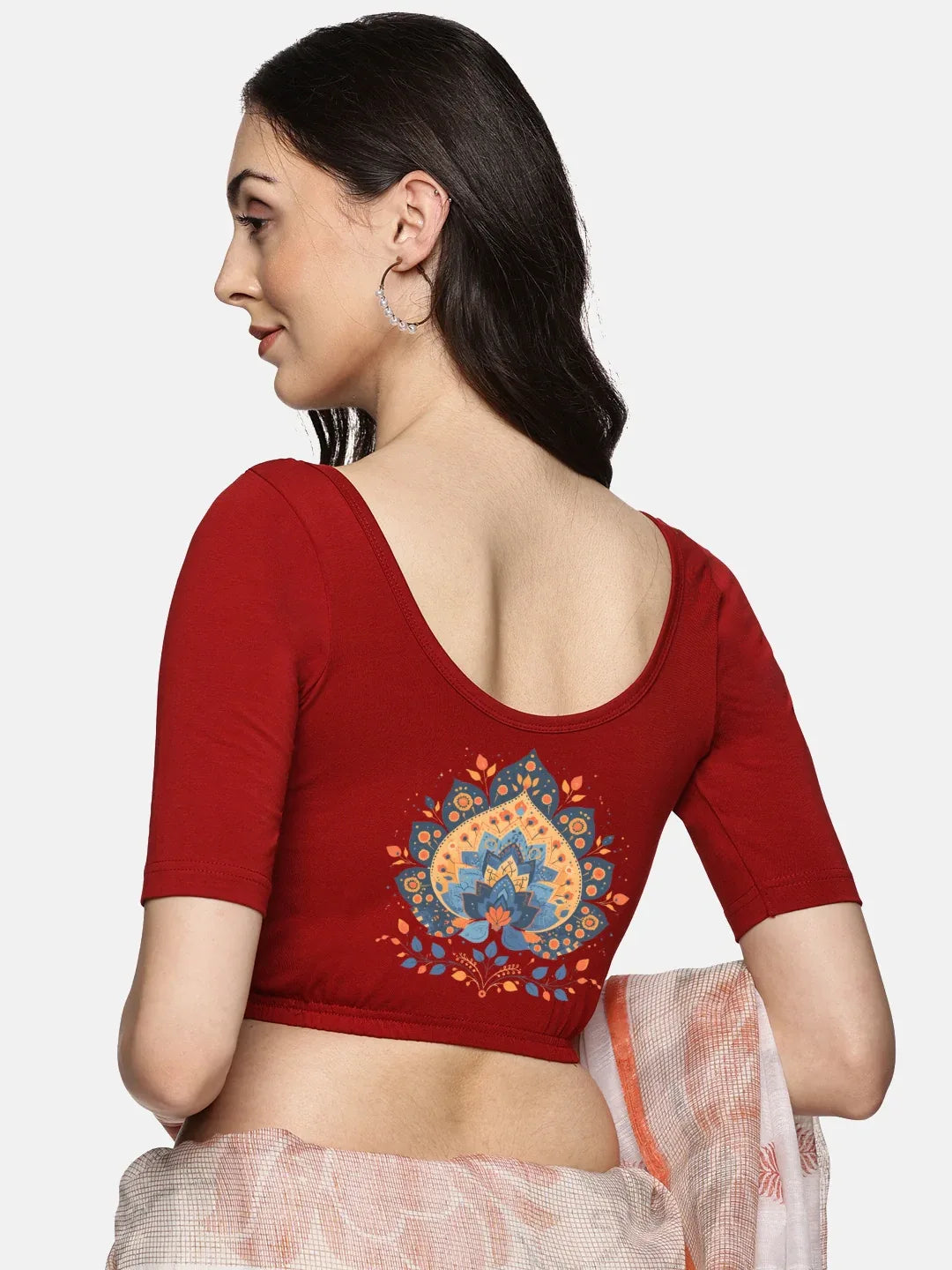 Women Back Printed Stretchable Blouse U0134 - notyetbyus
