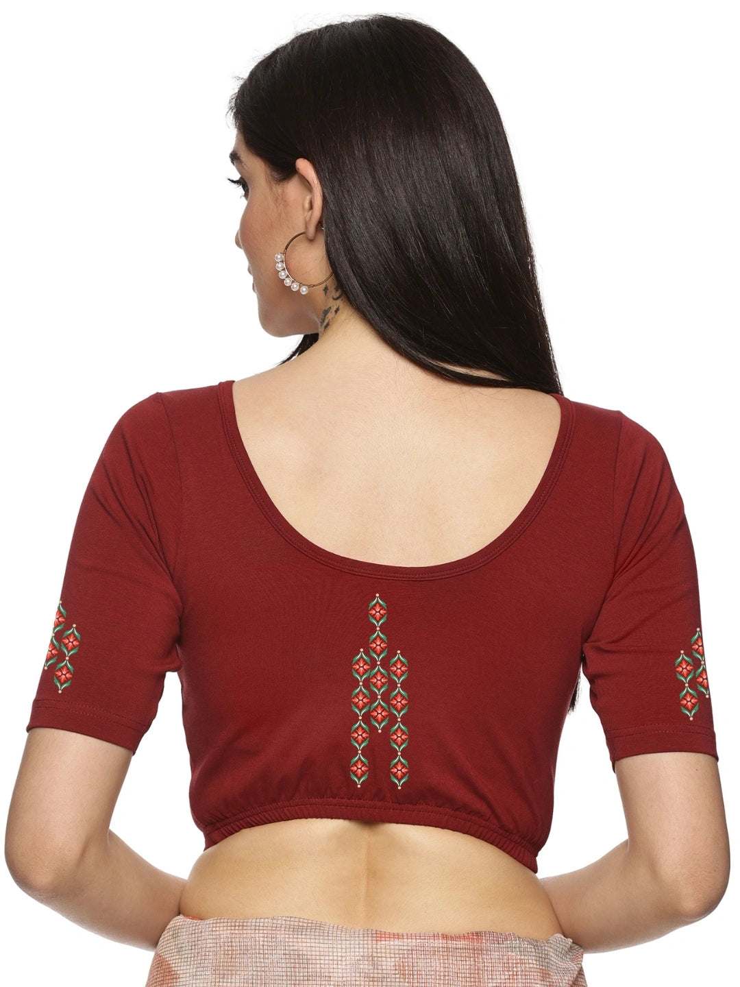 Women Back Printed Stretchable Blouse U0178