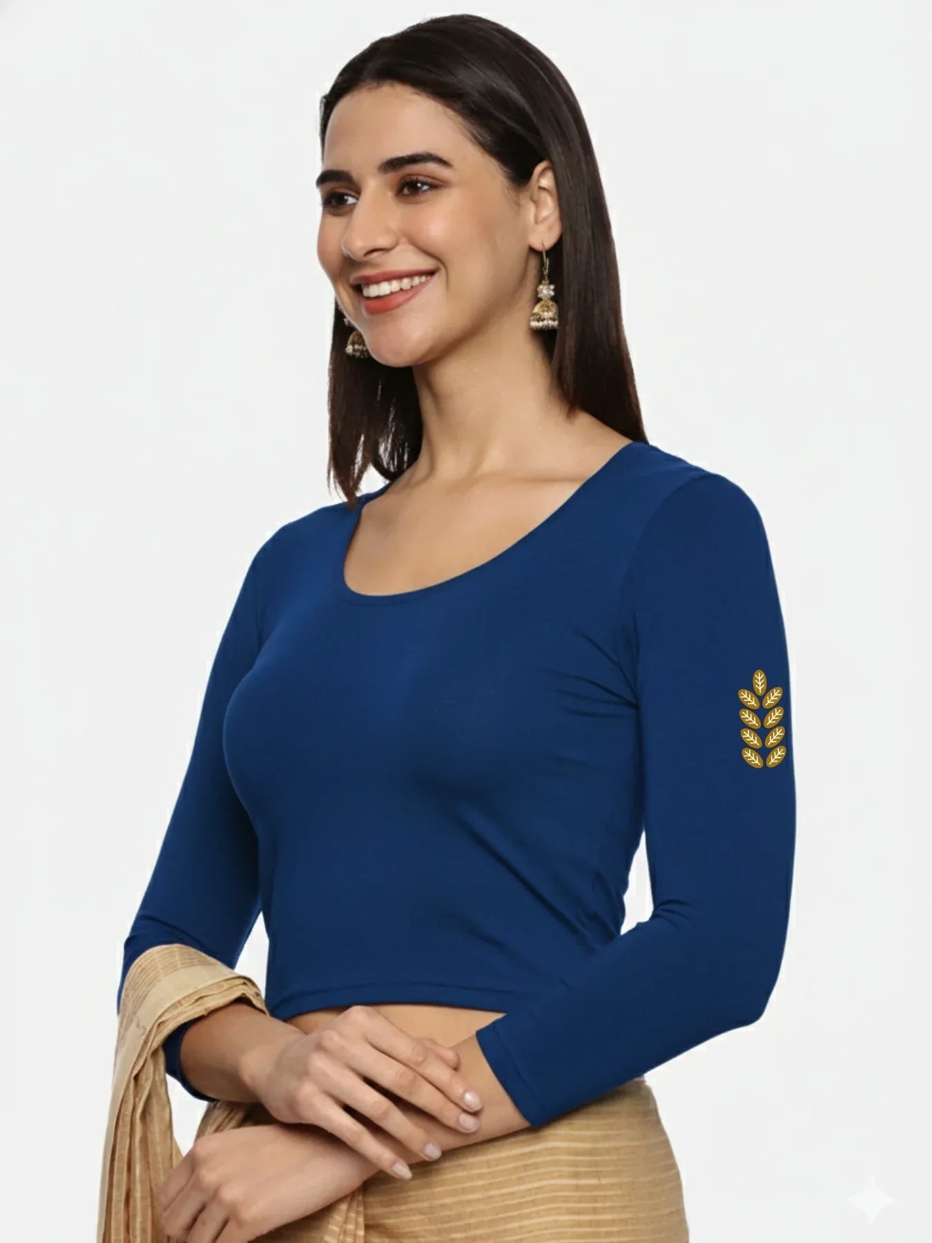 Women Three Fourth Sleeve Back Print Stretchable Blouse U0180 - notyetbyus