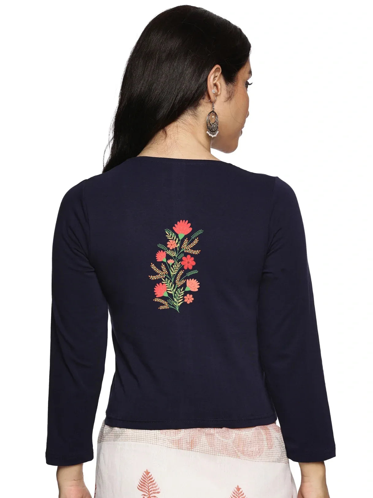 Women Three Fourth Sleeve Back Print Stretchable Blouse U0182 - notyetbyus