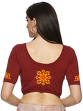 Women Back Printed Stretchable Half Sleeve Blouse U0175 Maroon