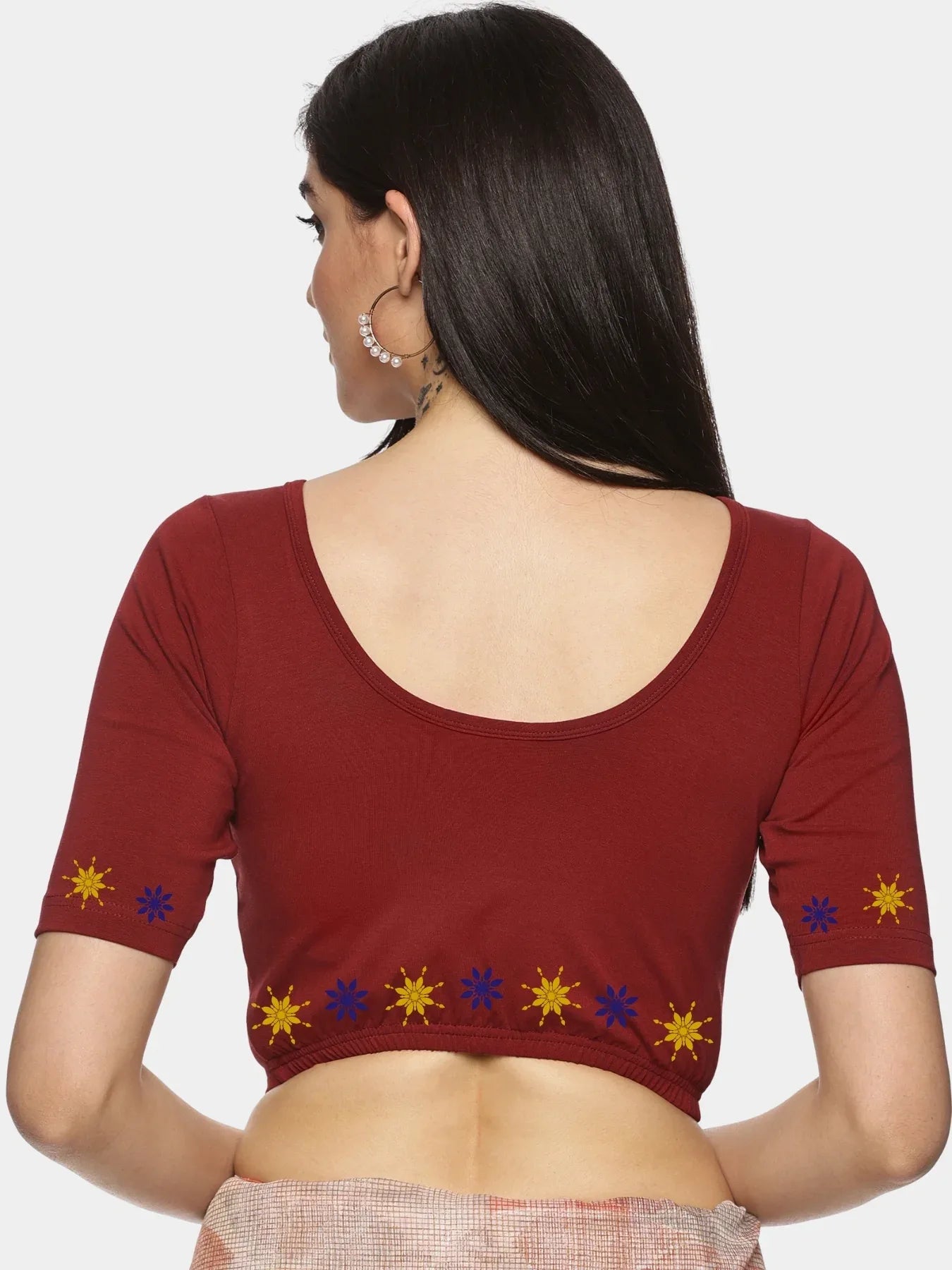 Women Back Printed Stretchable Blouse U0193 - notyetbyus