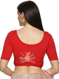 Women Back Printed Stretchable Half Sleeve Blouse U0196 Red