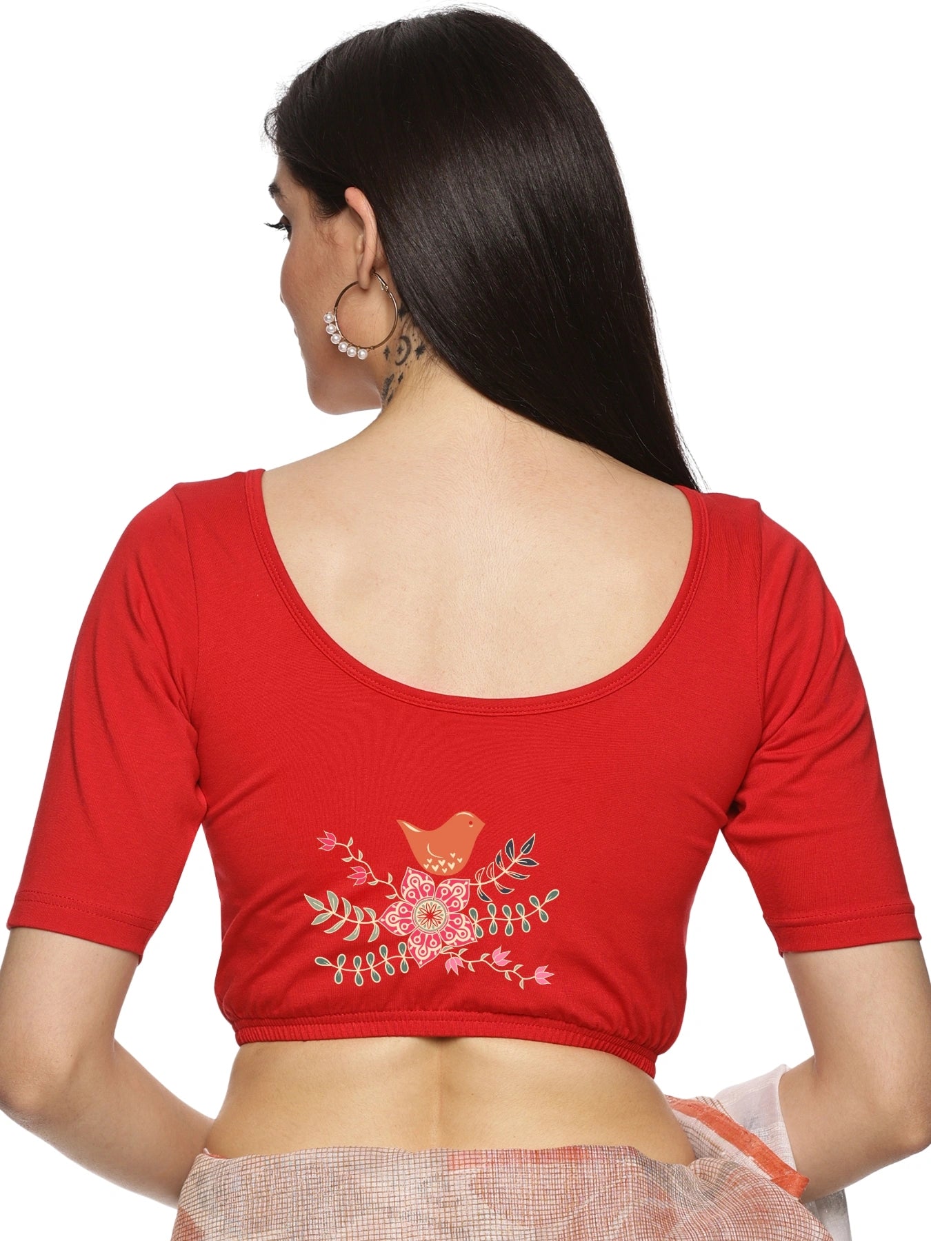 Women Back Printed Stretchable Blouse U0196