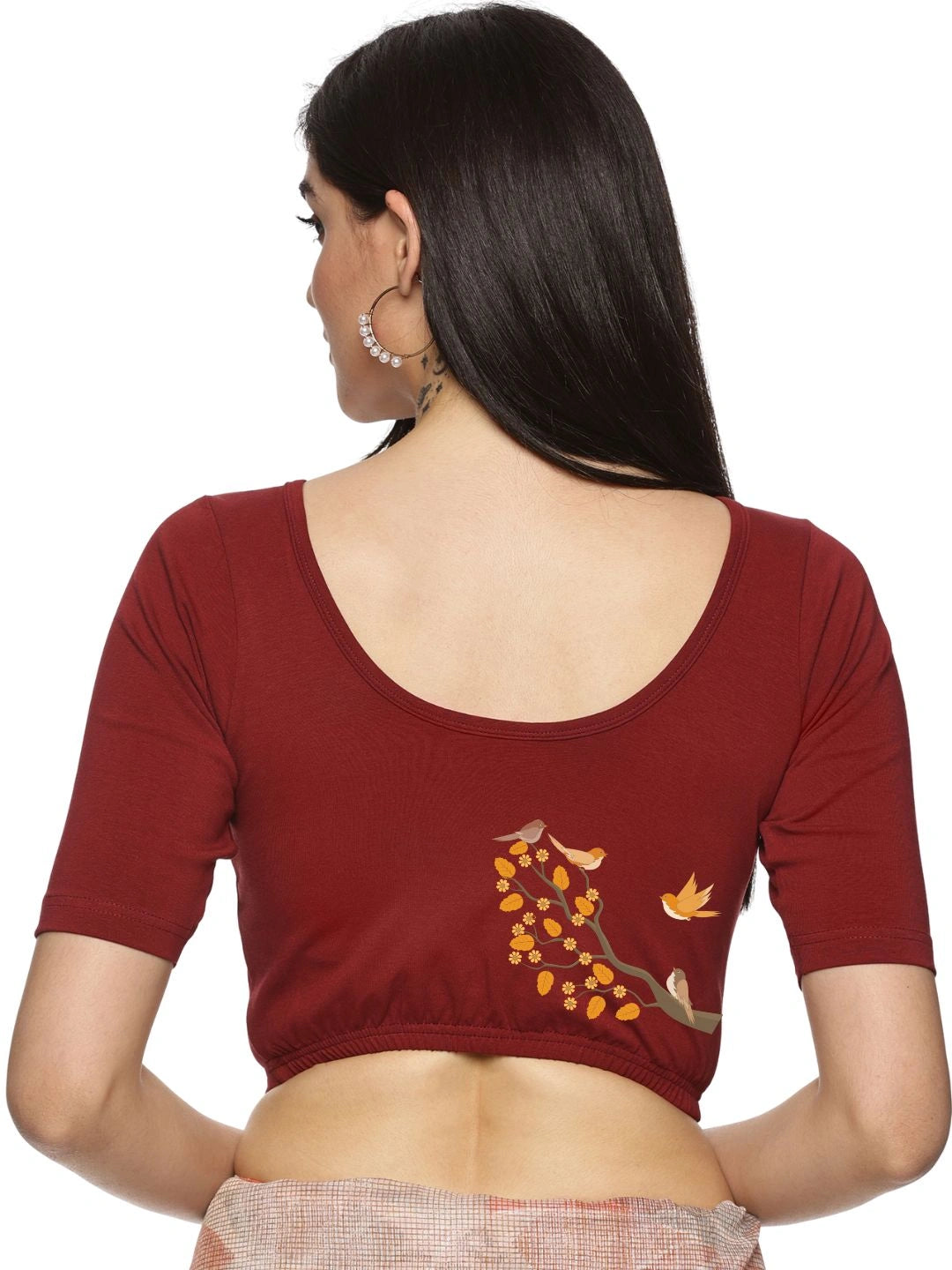 Women Back Printed Stretchable Blouse U0199