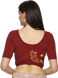 Women Back Printed Stretchable  Half Sleeve Blouse U0199 Maroon