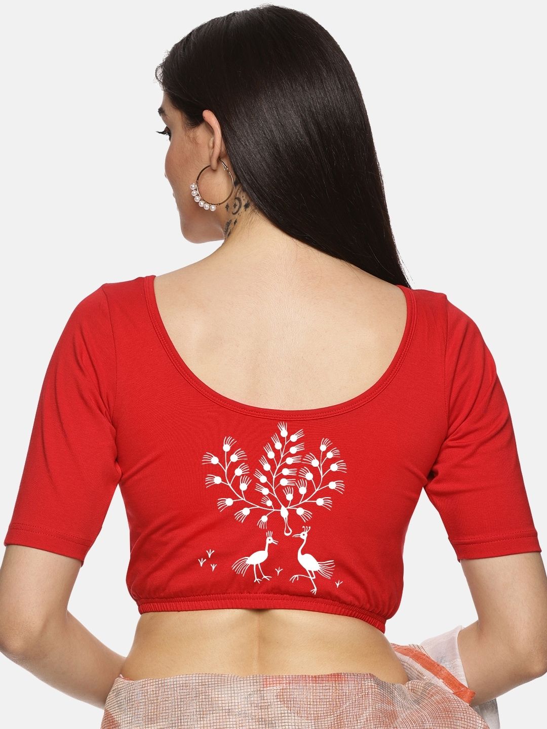 Women Back Printed Stretchable Blouse U02 - notyetbyus