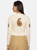 Women Back Printed Stretchable Full Sleeve V Neck RIB Blouse U0186 Cream
