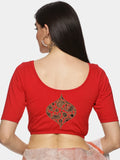 Women Back Printed Stretchable  Half Sleeve Blouse U0194 Red