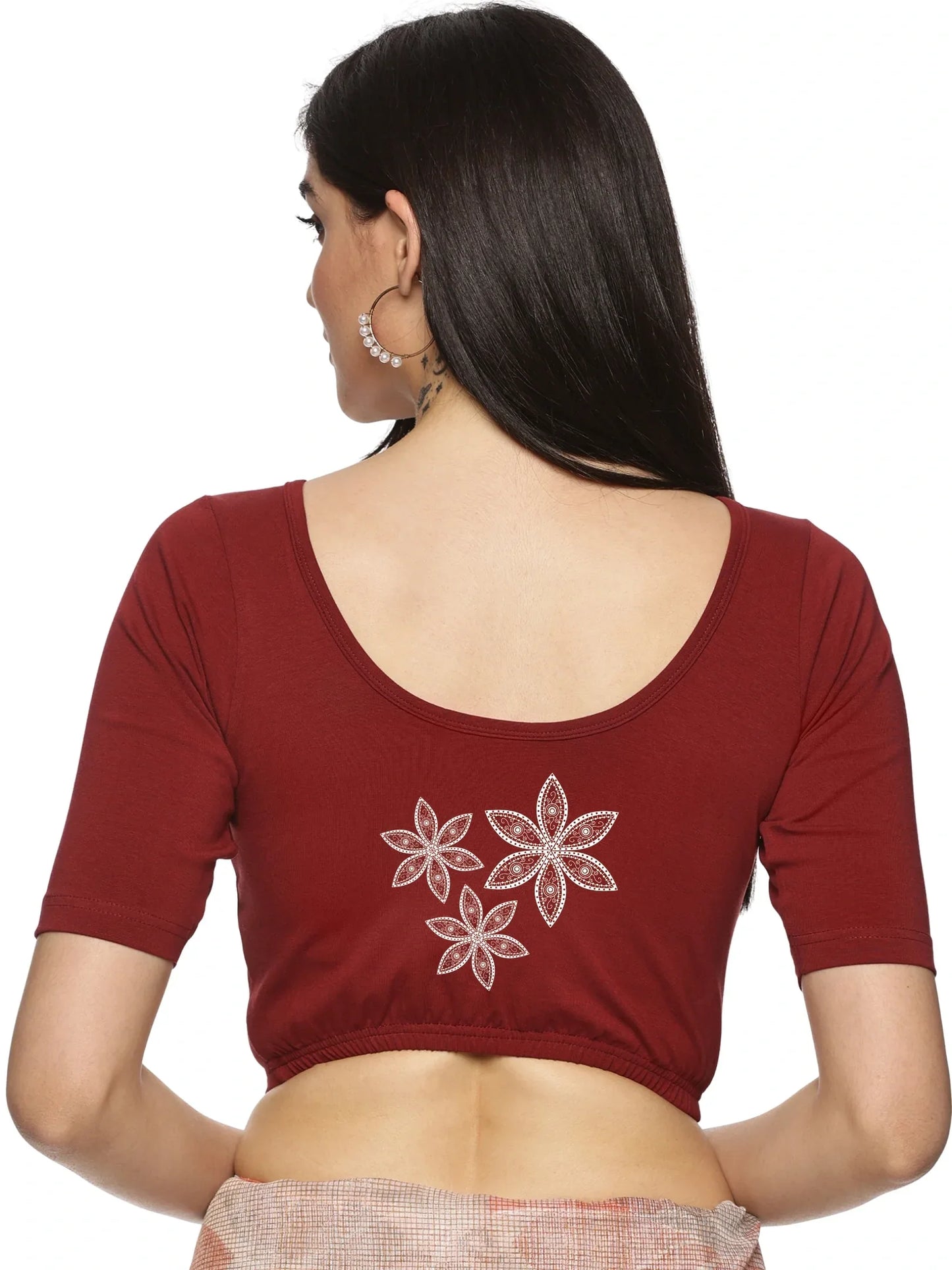 Women Back Printed Stretchable Blouse U0198 - notyetbyus