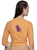 Women Back Printed Stretchable Elbow Sleeve RIB Blouse U0253 Mango
