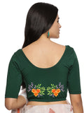 Women Back Printed Stretchable Half Sleeve Blouse U0227 Bottle Green