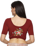 Women Back Printed Stretchable Half Sleeve Blouse U0176 Maroon