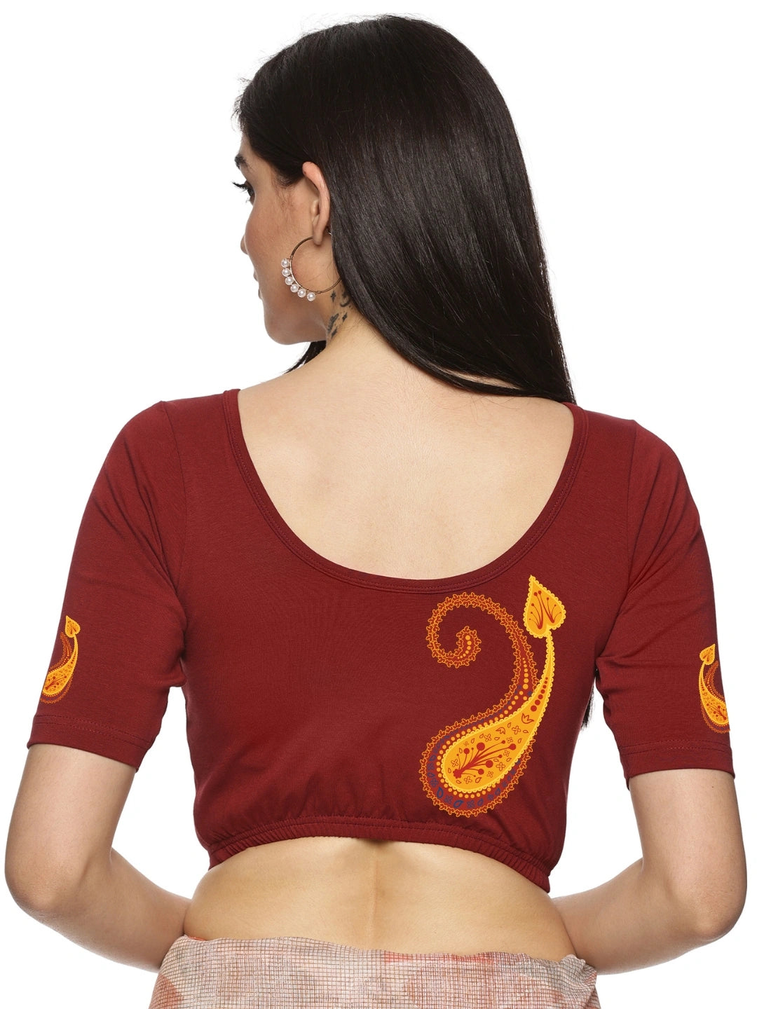 Women Back Printed Stretchable Blouse U0177