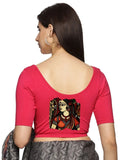 Women Back Printed Stretchable Half Sleeve Blouse U0162 Pink