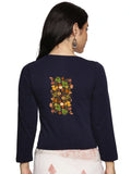 Women Three Fourth Sleeve Back Print Stretchable Blouse U0183 Navy