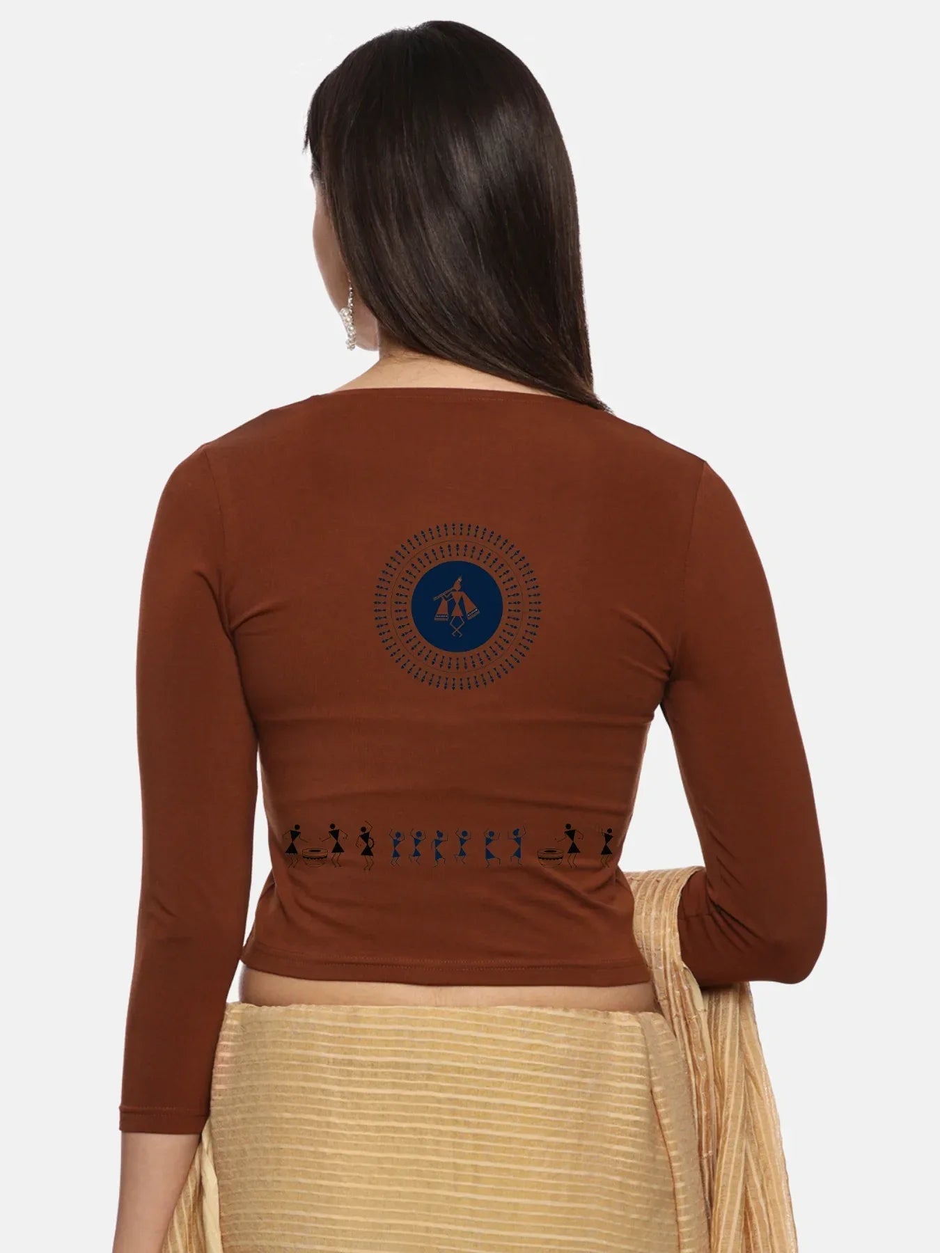 Women Three Fourth Sleeve Back Print Stretchable Blouse U0179 - notyetbyus
