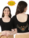 Women Front Open Back Printed Stretchable Half Sleeve Blouse U0264 Black