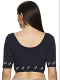 Women Back Printed Stretchable Half Sleeve Blouse U089 Navy
