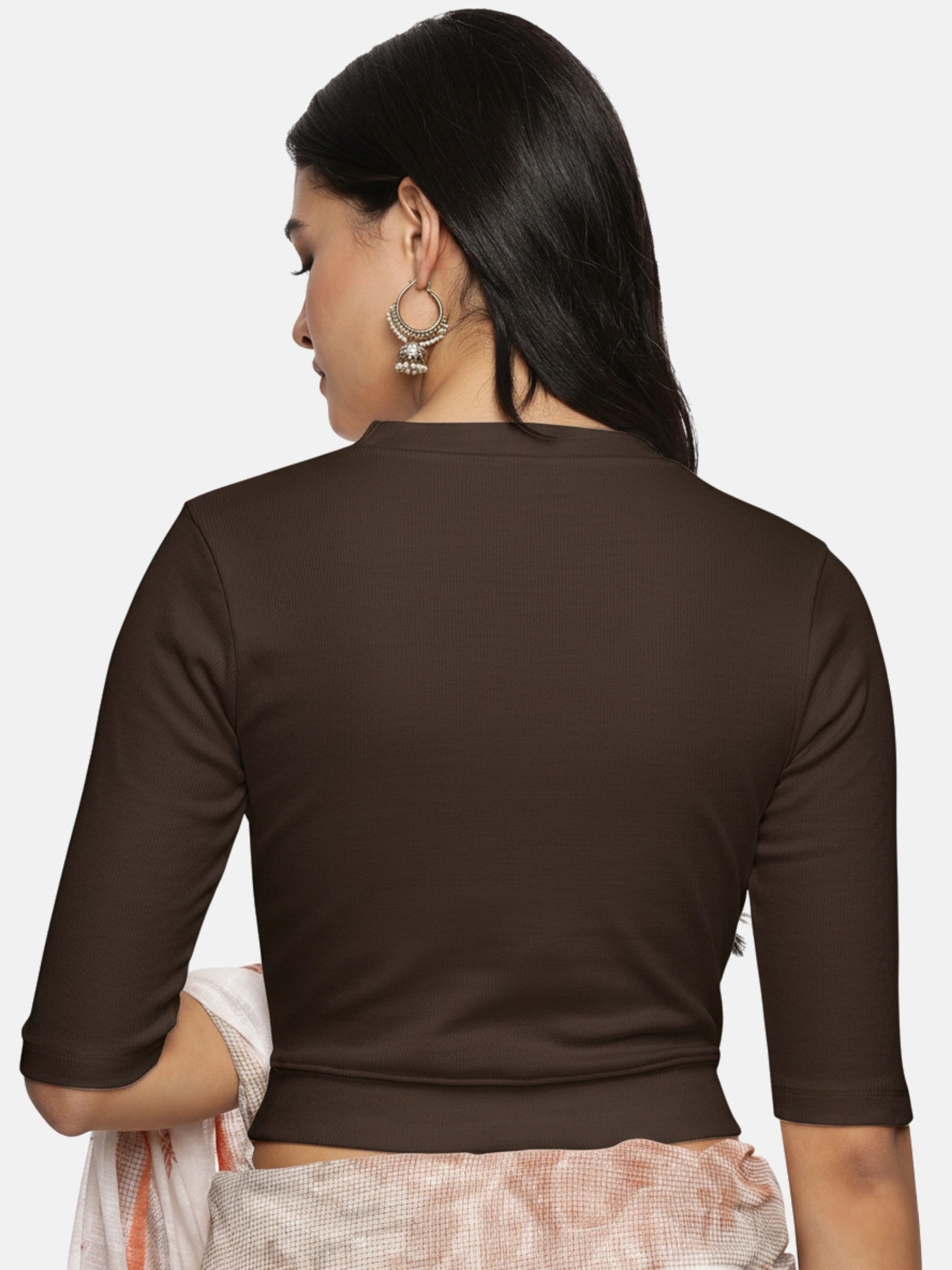 Women Plain Stretchable Elbow Sleeve RIB Blouse U0121 - notyetbyus