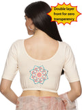 Women Back Printed Stretchable Half Sleeve Blouse U0222 Cream