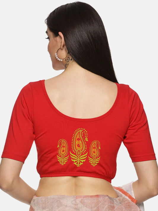 Women Back Printed Stretchable Blouse U051 - notyetbyus